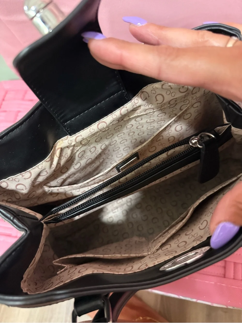 Guess Gray Monogram Satchel with Black Trim